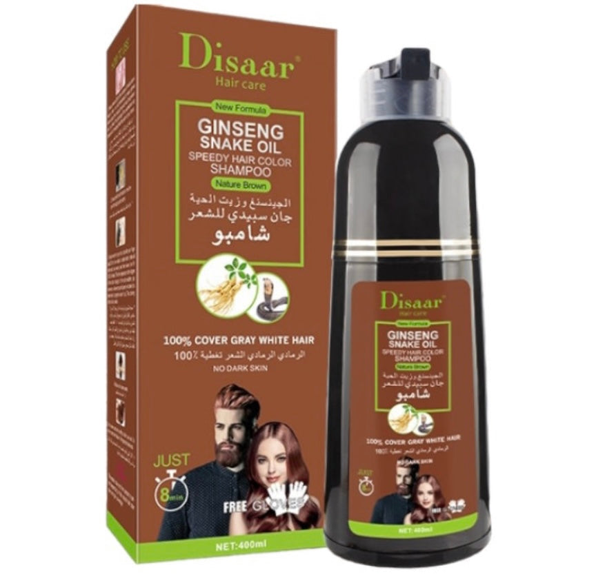 DISAAR Shampooing Colorant Marron au Ginseng et l'huile de serpent 400 ml