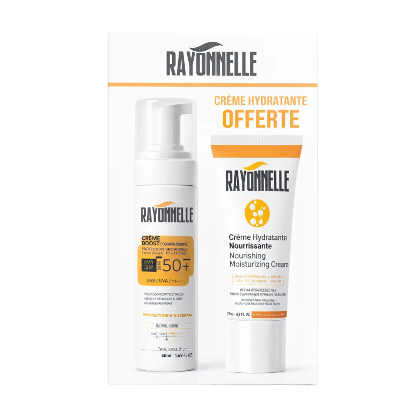 Crème Solaire SPF 50+ + Crème Hydratante Offerte – Protection & Hydratation – RAYONNELLE
