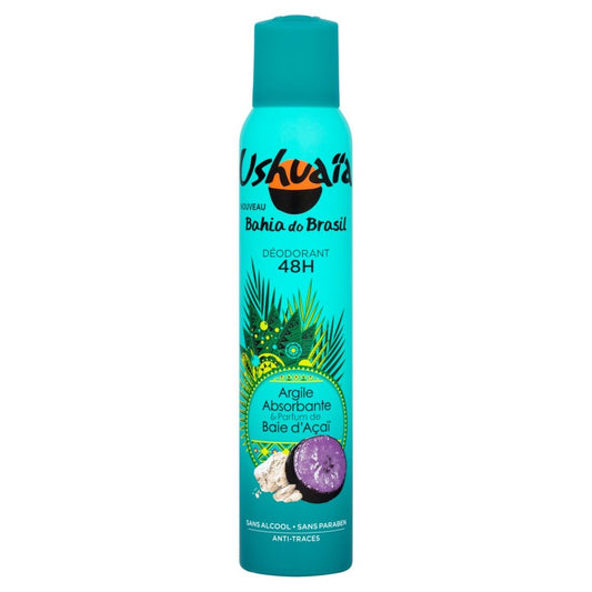 USHUAIA Déodorant Femme Bahia Do Brasil Argile Absorbante et Parfum Baie d'Açaï 48 H 200 ml