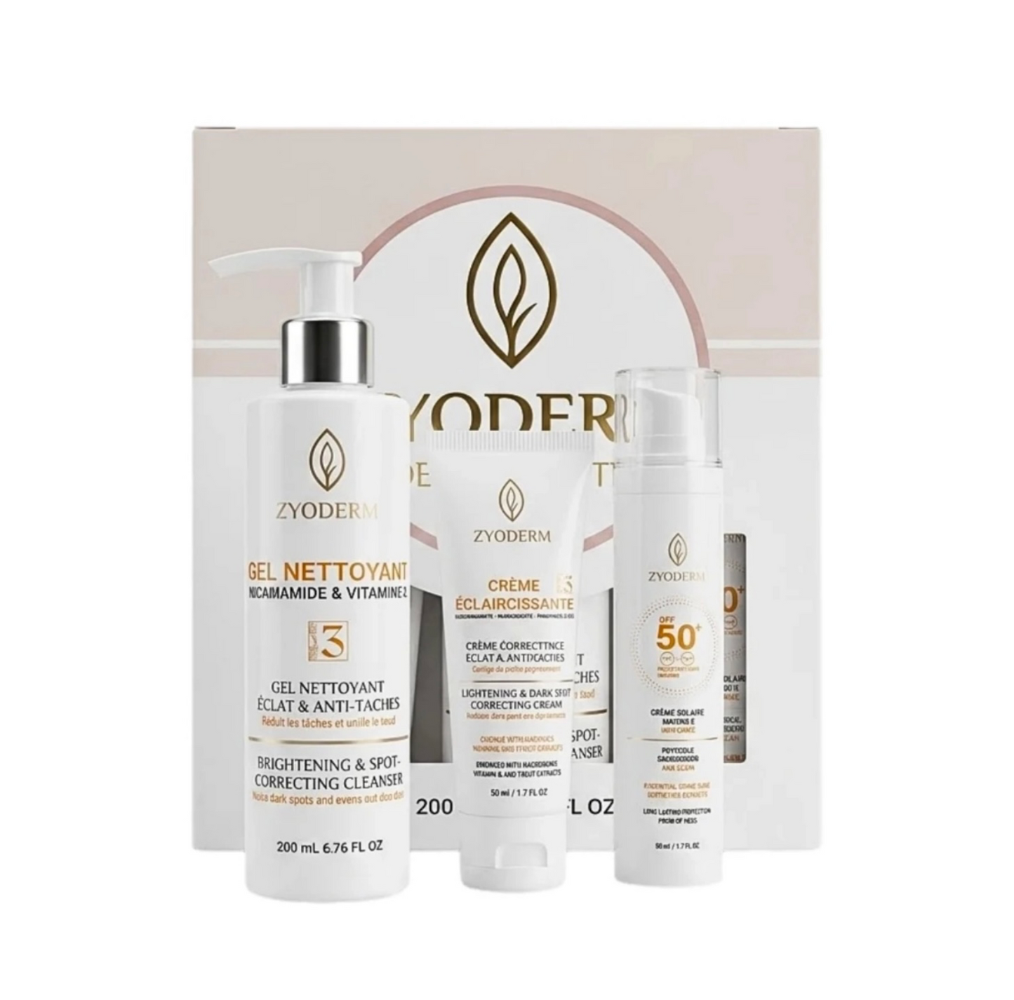 ZYODERM Dermawhite Creme Eclaircissante+Creme Solaire Invisible+Gel Nettoyent Coffret